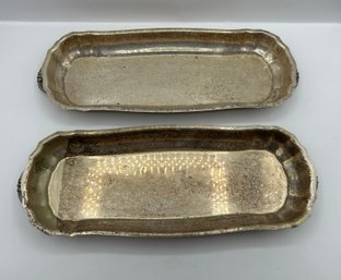 Silver Plated Oblong Handled Serving Trays, 2 Pcs