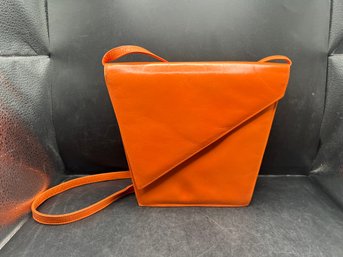 Xavier Danaud Paris Orange Leather Geometric Crossbody Bag