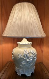 Mid-Century Chinoiserie Pagoda Style Pale Yellow Table Lamp With Pleated Shade