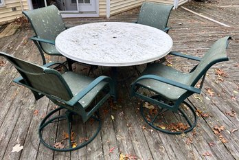 Green Metal Outdoor Dining Set With Two Sling Chairs & Two Swivel Chairs, 5 Pieces