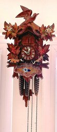 Black Forest Hand-Carved Wooden Cuckoo Clock Flowers & Bird Motif, Made In Germany