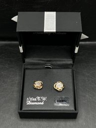1/10 Ct. T.W. Diamond Eternity Knot Stud Earrings  18K Gold Over Sterling Silver - 0.09 OZT