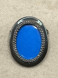 Vintage Sterling Silver & Cobalt Blue Enamel Oval Brooch  0.22 OZT