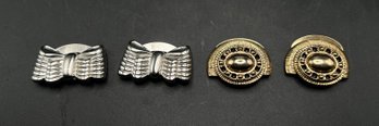 Retro 80s Metal Shoe Clips  Silver Bows & Gold Sunbursts - 4pcs