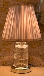 Hollywood Regency Style Cut Lead Crystal Table Lamp With Pleated Shade