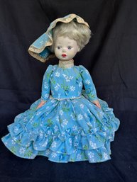 Handmade Folk Art Plastic Bottle Doll In Ruffled Blue Gown