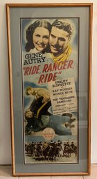 Original Gene Autry 'Ride, Ranger, Ride' Republic Pictures Movie Poster Framed