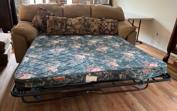Plush Tan Microfiber Queen Sleeper Sofa With Floral Innerspring Mattress