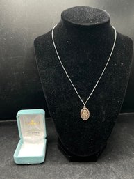 HMH Sterling Silver Saint Agnes Medal Pendant Necklace - 0.07 OZT