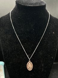 HMH Sterling Silver Saint Agnes Medal Pendant Necklace - 0.09 OZT