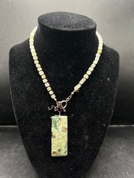 Natural Rhyolite Rainforest Jasper Pendant Prehnite Cube Beaded Necklace