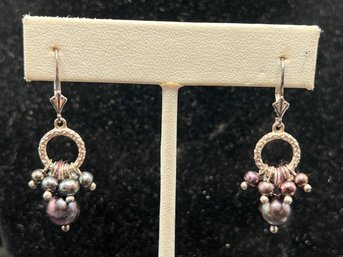 Sterling Silver Peacock Pearl Cluster Dangle Earrings  - 0.17 OZT