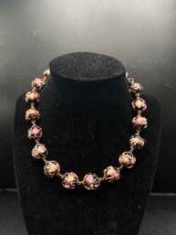 Venetian-Style Art Glass Necklace With Aventurine & Floral Details