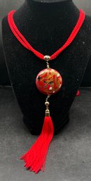 Asian Chinoiserie Cloisonne Dragon Tassel Necklace
