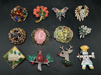 Mixed Brand Costume Jewelry Brooch Pin Lot - 12 PCS