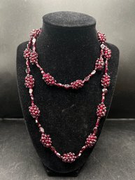 Natural Garnet Woven Cluster Station Necklace