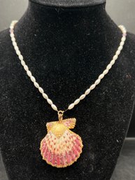 Rice Pearl & Amethyst Lion's Paw Shell Statement Necklace