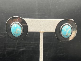 Southwestern Style Costume Turquoise Round Concho Stud Earrings