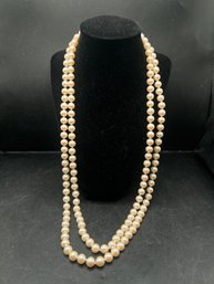 Double Strand Knotted Pearl Rhinestone Clasp Necklace