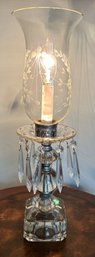 Crystal Boudoir Hurricane Lamp W/ Etched Glass Shade & Hanging Prisms
