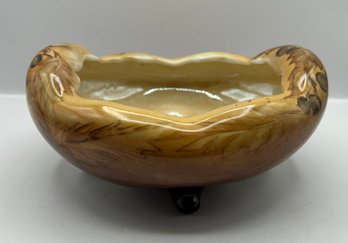 Antique Hand Painted Porcelain Footed Nut Bowl Pinecone Scalloped Rim