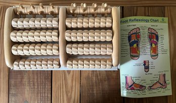TheraFlow Large Dual Wooden Foot Massager Roller With Reflexology Chart