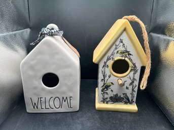 Rae Dunn Artisan Collection Welcome Birdhouse And Grasslands Road Ceramic Birdhouse - 2 PCS