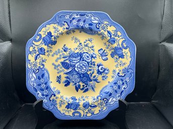 Spode Blue Room Garden Collection 'Blue Rose' Plate - Vintage English Transferware, Yellow & Blue