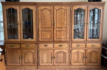 3-Piece Vintage Oak Wall Unit Hutch Media Cabinet Display Cabinets
