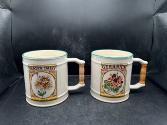 Garden Variety Seeds 1991 Hearth & Home Design Mugs  Shasta Daisy & Geranium - 2pcs