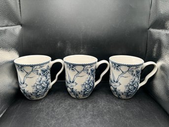 Set Of 3 222 Fifth Adelaide Blue And White Fine China Bird & Floral Mugs - 3pcs
