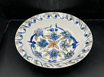 Allied Design Hand-Painted Ceramic Serving Bowl  Blue Floral Mediterranean Style Bowl