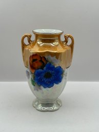 Noritake Japanese Lusterware Two-Handled Vase Hand-Painted Floral Motif