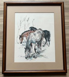 Signed Collado Mid-Century Equine Lithograph Print