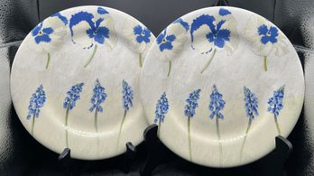 Gien France 'Alice' Blue Pansy & Grape Hyacinth 8.5' Dessert Plates - Set Of 2