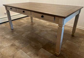 Two-Tone Farmhouse Style Table With 6 Drawers