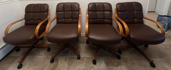 Chromcraft Turner Bisque Vintage-Style Brown Faux Leather Rolling Dining Chairs - Set Of 4