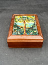 Vintage Louis Comfort Tiffany Tree Of Life Wooden Stained Glass Box