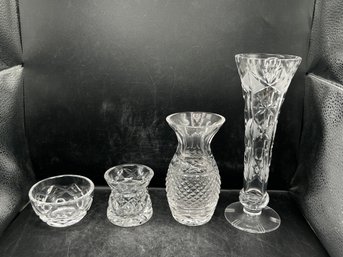 Assorted Cut Crystal & Glass Vessels:  Vintage Bud Vases And Trinket Bowls - 4pcs