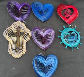 Kinetic Laser Cut 3D Metal Wind Spinners: Heart, Ship, & Cross Designs, 7 Pcs