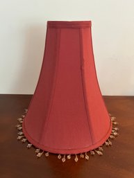 Red Fabric Lamp Shade With Beaded Trim