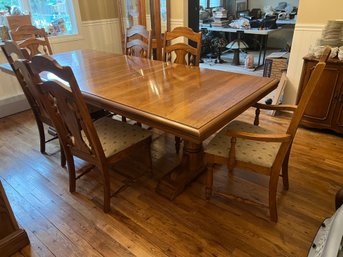 Oak Trestle Dining Table And 6 Ladder Back Chairs Set
