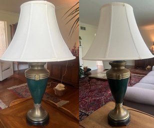 Metal And Green Enamel Table Lamps With Shades - 2 PCS