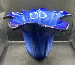 Vintage Cobalt Glazed Cobalt Blue Planter Jack-in-the-Pulpit Style With Drainage Hole