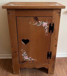Vintage Hand-Painted Pine Jelly Cupboard - Rustic Country Nightstand With Heart Cutout