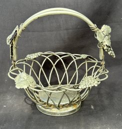 Godinger Silver Plated Wire Basket Featuring An Ornate Grapevine And Leaf Design With A Swing Handle