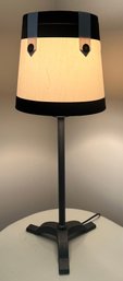 Novelty Table Lamp With Overalls Fabric Shade On Tripod Metal Base
