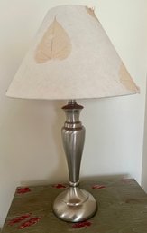 Brushed Silver Accent Lamp With Botanical Leaf Paper Shade