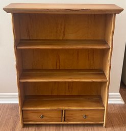 Vintage Country Pine Wall-Mount Curio Shelf With (2) Drawers & Scalloped Edge
