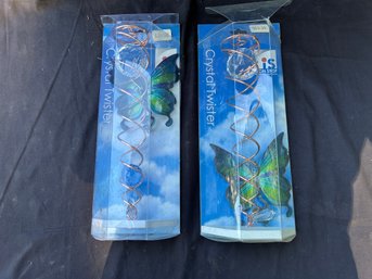 Crystal Twister Butterfly Wind Spinners In The Breeze Kinetic Garden Decor, 2 Pcs